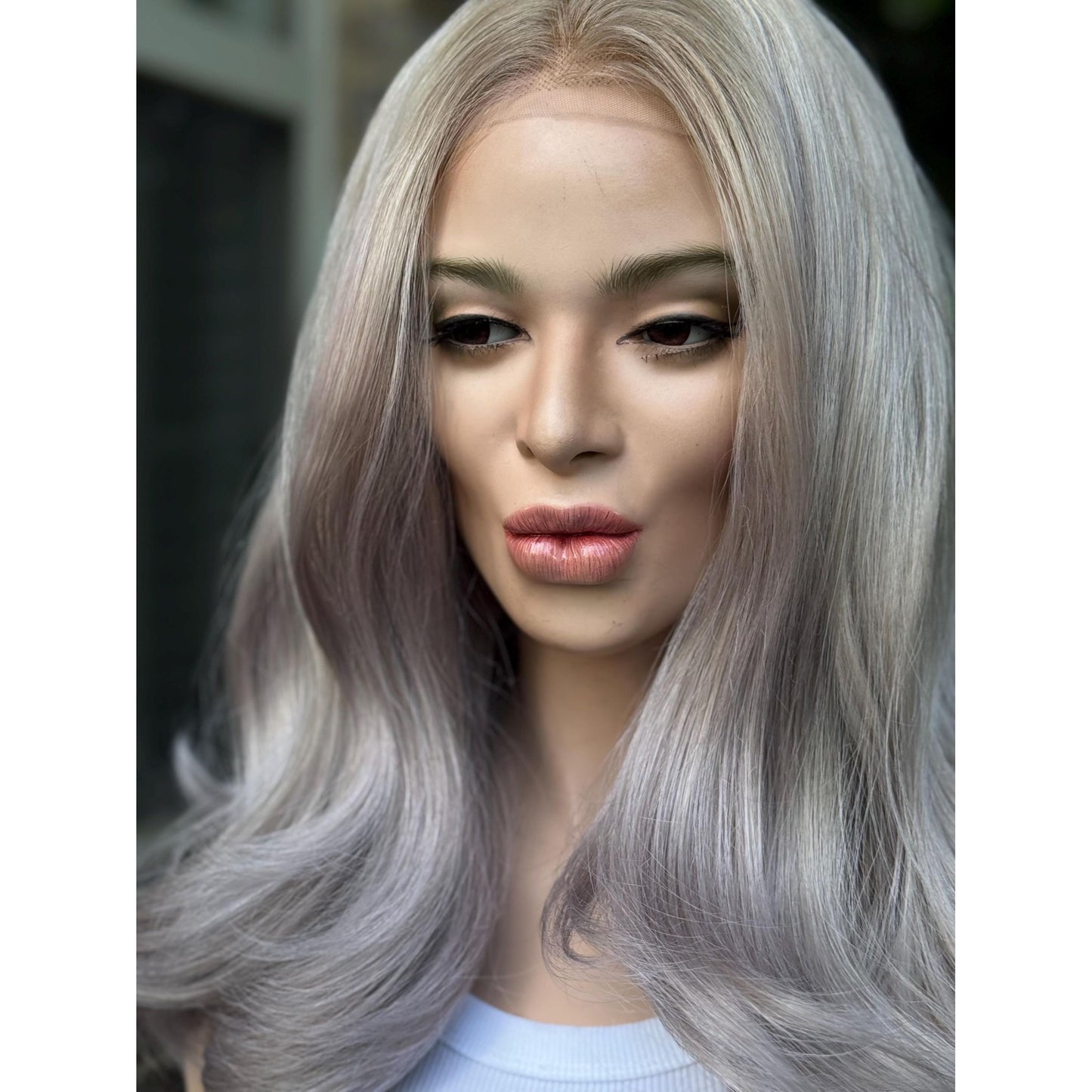 STORMI Cloudy Grey Hints of Misty Purple Fog Balayage Wig, Blonde Lace Front, 13x6 Hand-Tied, Human Hair Blend