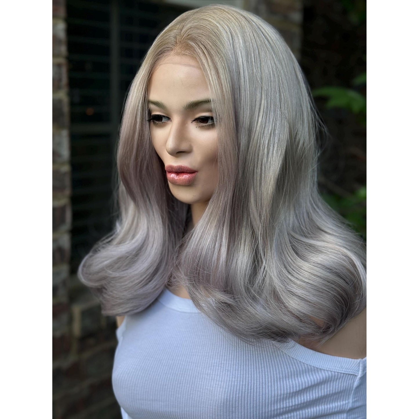 STORMI Cloudy Grey Hints of Misty Purple Fog Balayage Wig, Blonde Lace Front, 13x6 Hand-Tied, Human Hair Blend