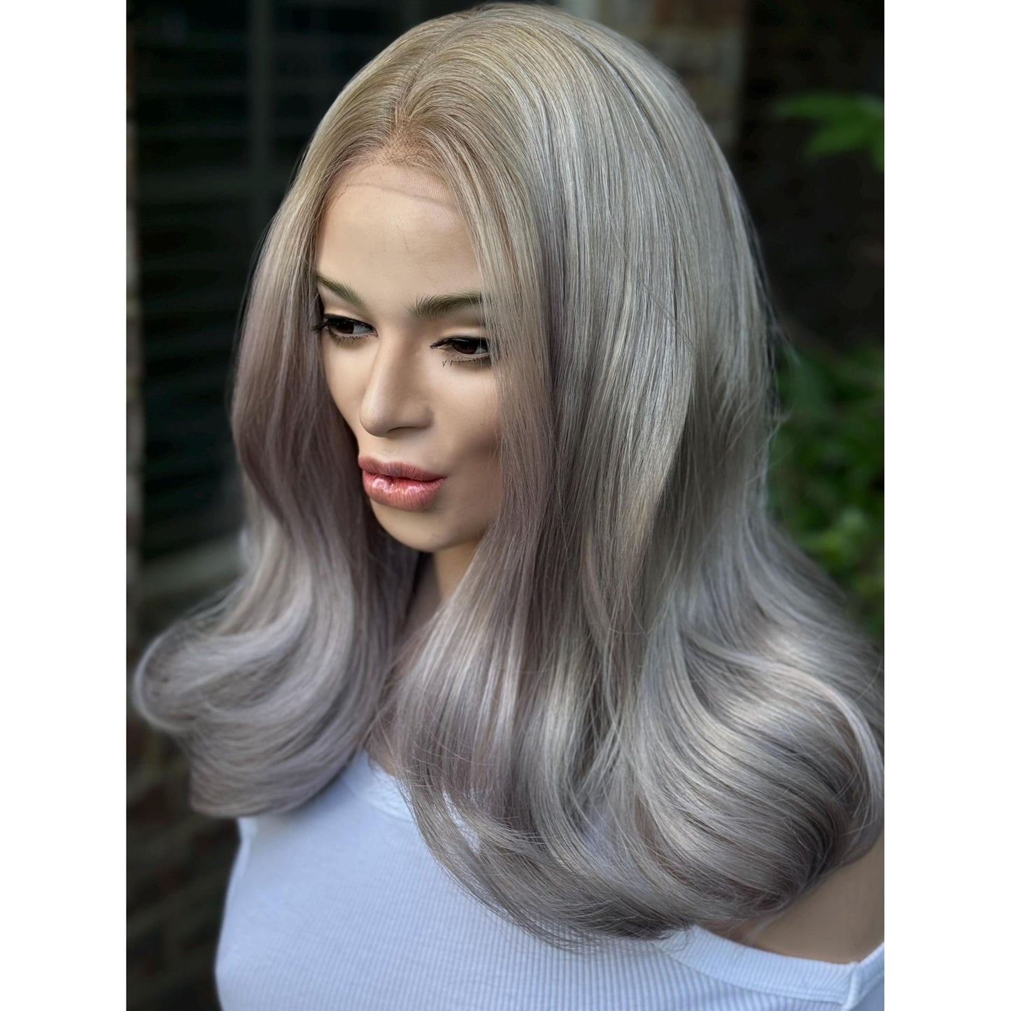 STORMI Cloudy Grey Hints of Misty Purple Fog Balayage Wig, Blonde Lace Front, 13x6 Hand-Tied, Human Hair Blend