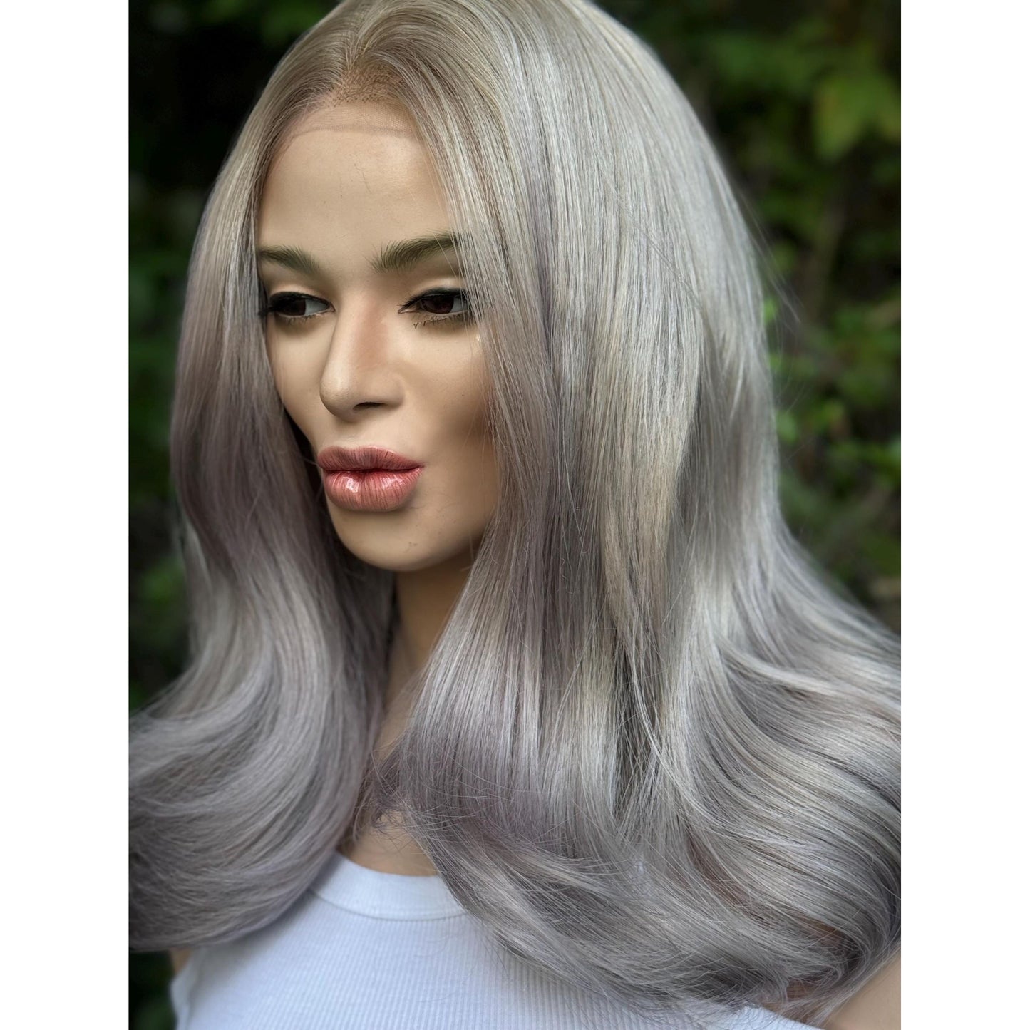STORMI Cloudy Grey Hints of Misty Purple Fog Balayage Wig, Blonde Lace Front, 13x6 Hand-Tied, Human Hair Blend
