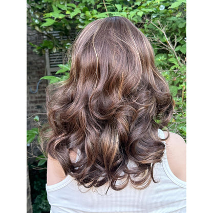 CLAIRE MARIE Honey Brown Balayage Wavy Lace Front Wig – 16" Human Hair Blend (13x4 Free Part)
