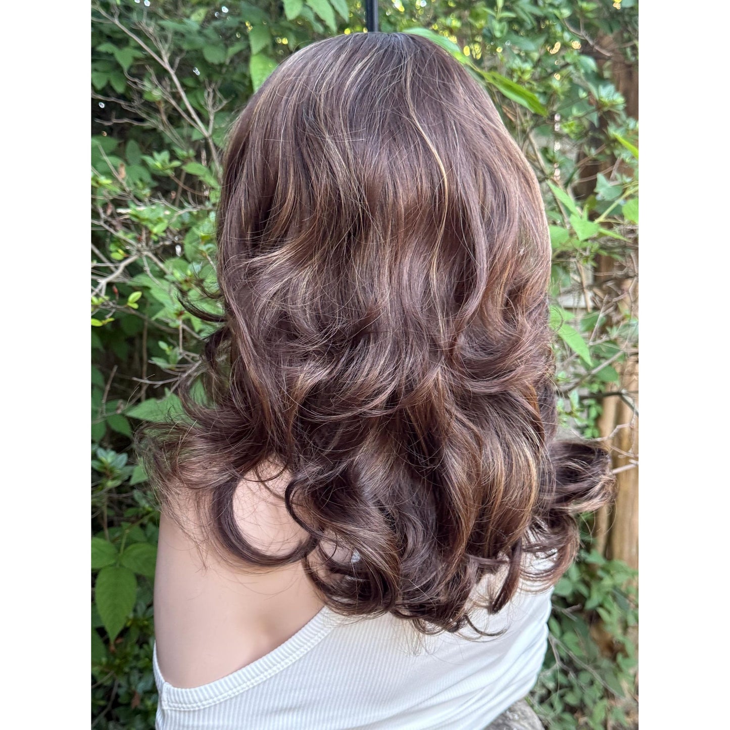 CLAIRE MARIE Honey Brown Balayage Wavy Lace Front Wig – 16" Human Hair Blend (13x4 Free Part)