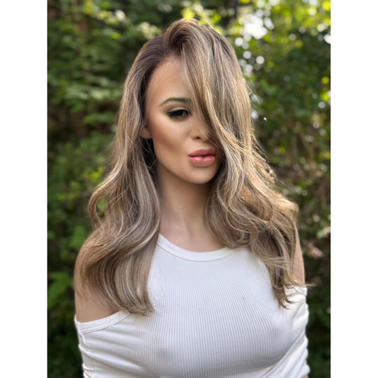 TEMPERANCE Neutral Dirty Champagne Blonde Wig, Lace Front, 13x6 Hand-Tied, Human Hair Blend