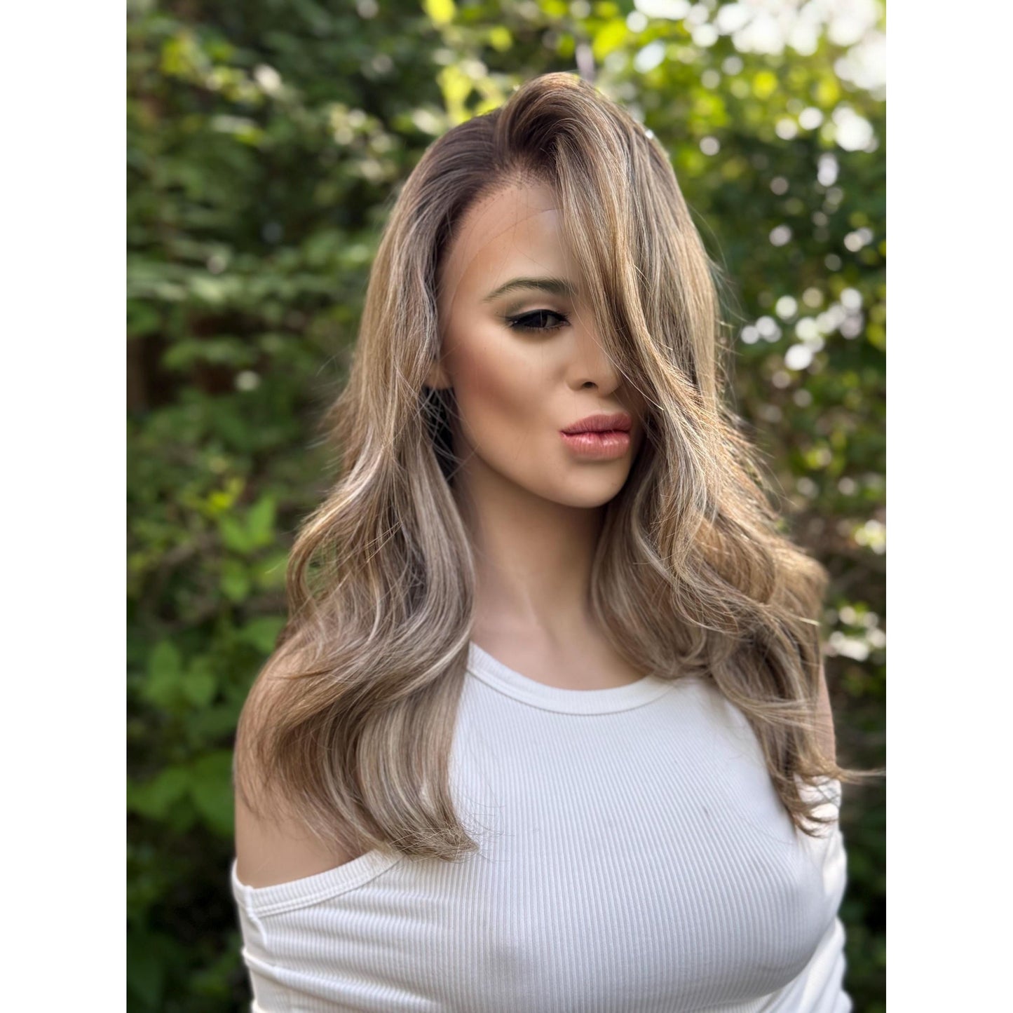 TEMPERANCE Neutral Dirty Champagne Blonde Wig, Lace Front, 13x6 Hand-Tied, Human Hair Blend
