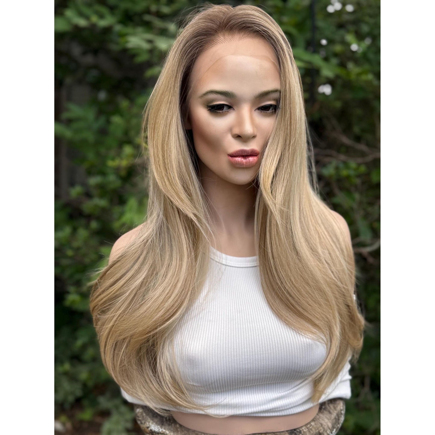LAKELYNN Sugar Cookie Blonde Balayage Wig, Lace Front, 13x4 Hand-Tied, Human Hair Blend