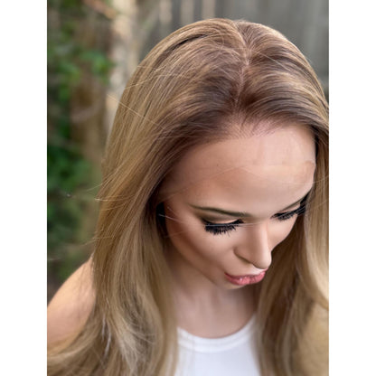 LAKELYNN Sugar Cookie Blonde Balayage Wig, Lace Front, 13x4 Hand-Tied, Human Hair Blend