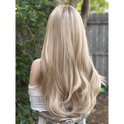 LAKELYNN Sugar Cookie Blonde Balayage Wig, Lace Front, 13x4 Hand-Tied, Human Hair Blend