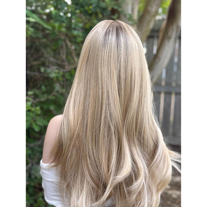 LAKELYNN Sugar Cookie Blonde Balayage Wig, Lace Front, 13x4 Hand-Tied, Human Hair Blend
