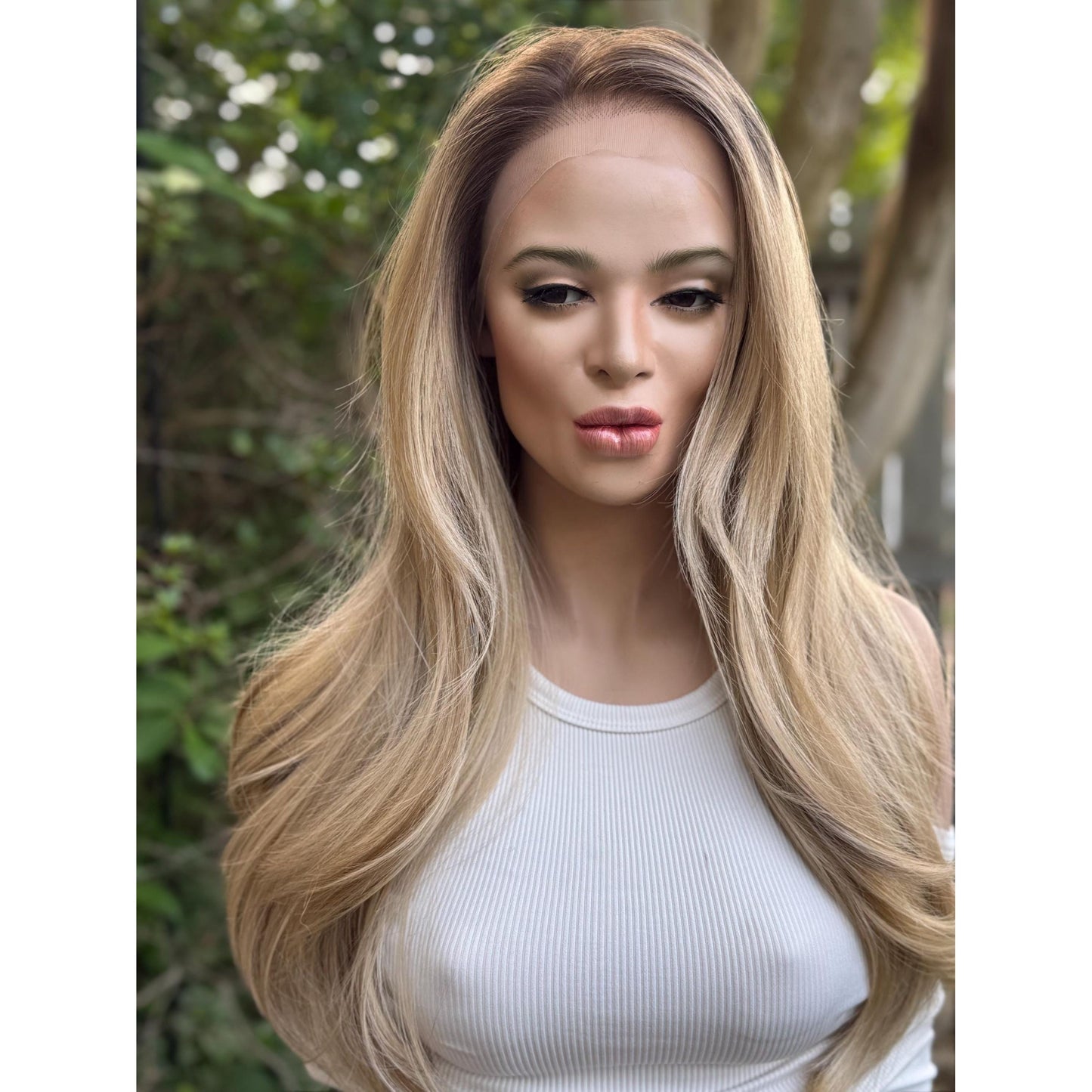 LAKELYNN Sugar Cookie Blonde Balayage Wig, Lace Front, 13x4 Hand-Tied, Human Hair Blend