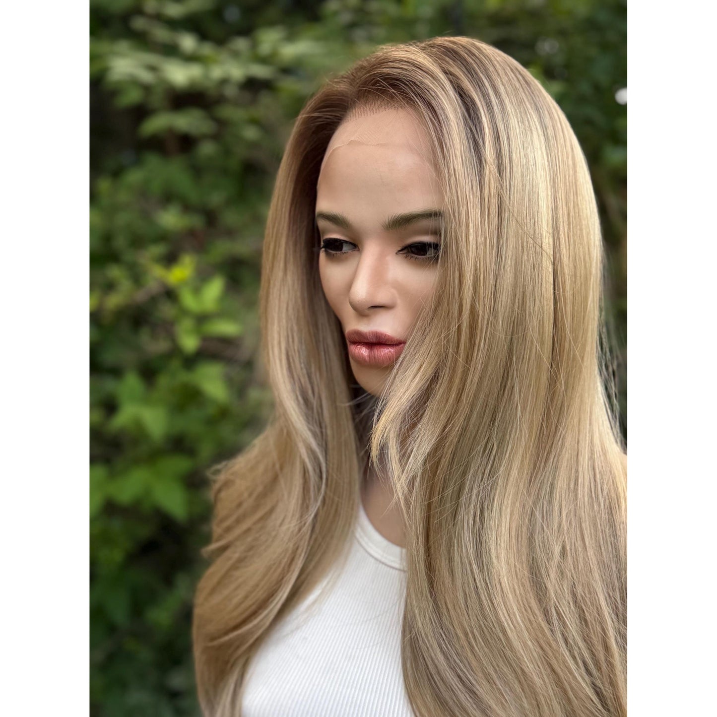 LAKELYNN Sugar Cookie Blonde Balayage Wig, Lace Front, 13x4 Hand-Tied, Human Hair Blend