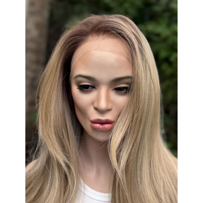 LAKELYNN Sugar Cookie Blonde Balayage Wig, Lace Front, 13x4 Hand-Tied, Human Hair Blend