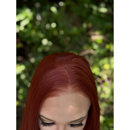 VALENTINA Copper Ginger Classic Blunt Cut Wig | Premium Human Hair Blend Wig | 13x4 Free Part HD Invisible Lace Front Wig | 12-13” Length