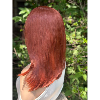 VALENTINA Copper Ginger Classic Blunt Cut Wig | Premium Human Hair Blend Wig | 13x4 Free Part HD Invisible Lace Front Wig | 12-13” Length