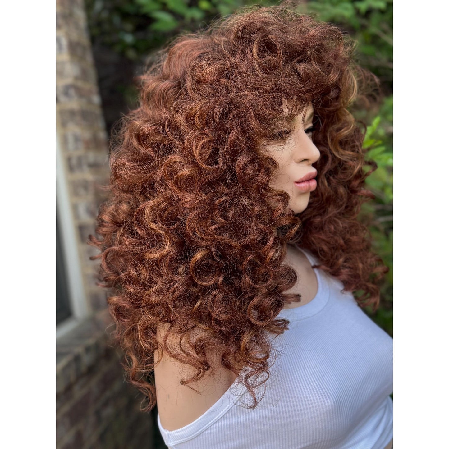 FRANCESCA Cowboy Copper Brown Blonde Highlights Wig, Lightweight Full Cap, Heat Safe Glueless Unit with Curly Bangs