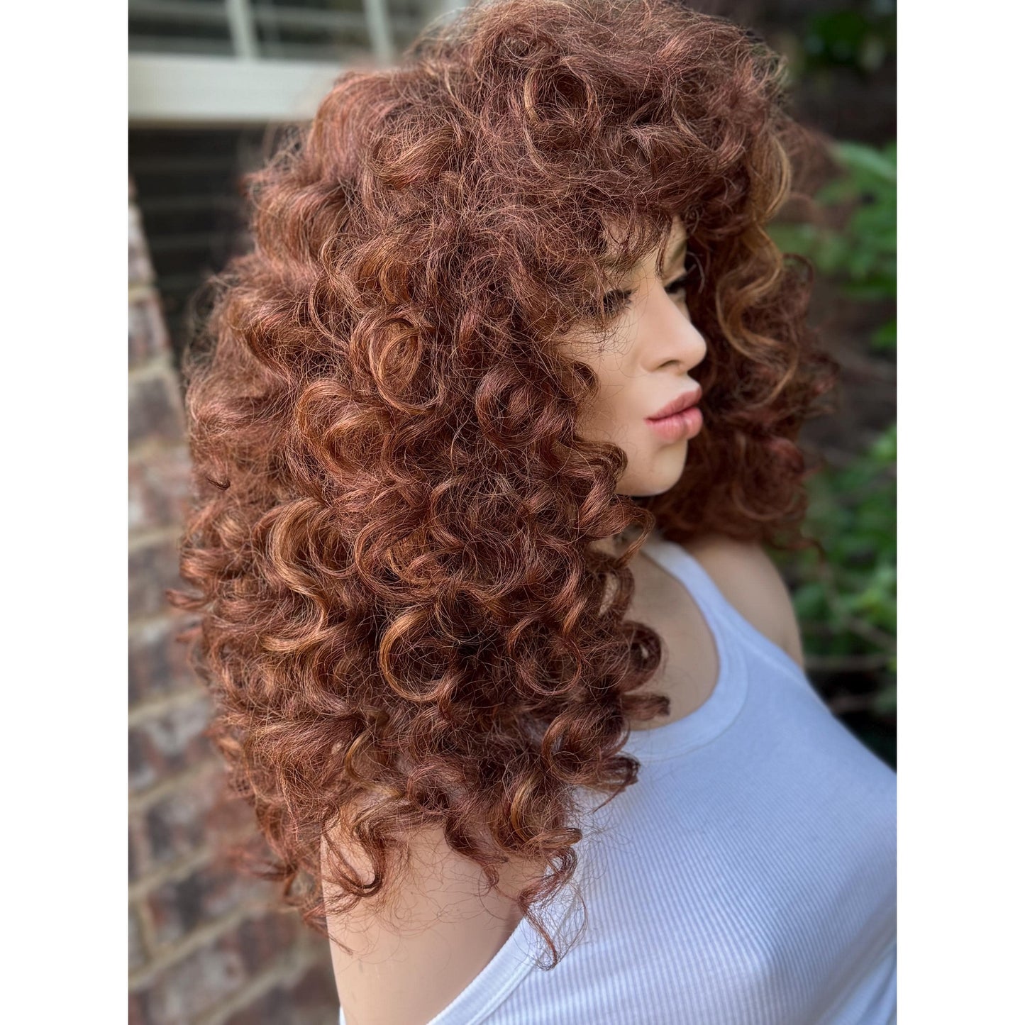 FRANCESCA Cowboy Copper Brown Blonde Highlights Wig, Lightweight Full Cap, Heat Safe Glueless Unit with Curly Bangs