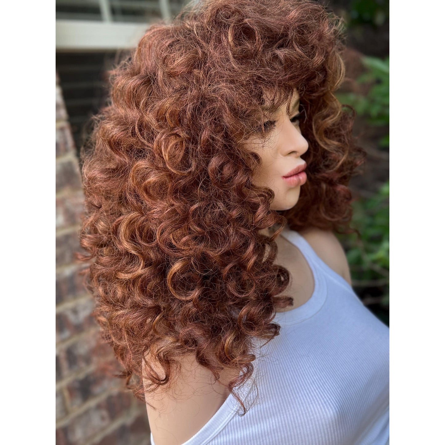 FRANCESCA Cowboy Copper Brown Blonde Highlights Wig, Lightweight Full Cap, Heat Safe Glueless Unit with Curly Bangs