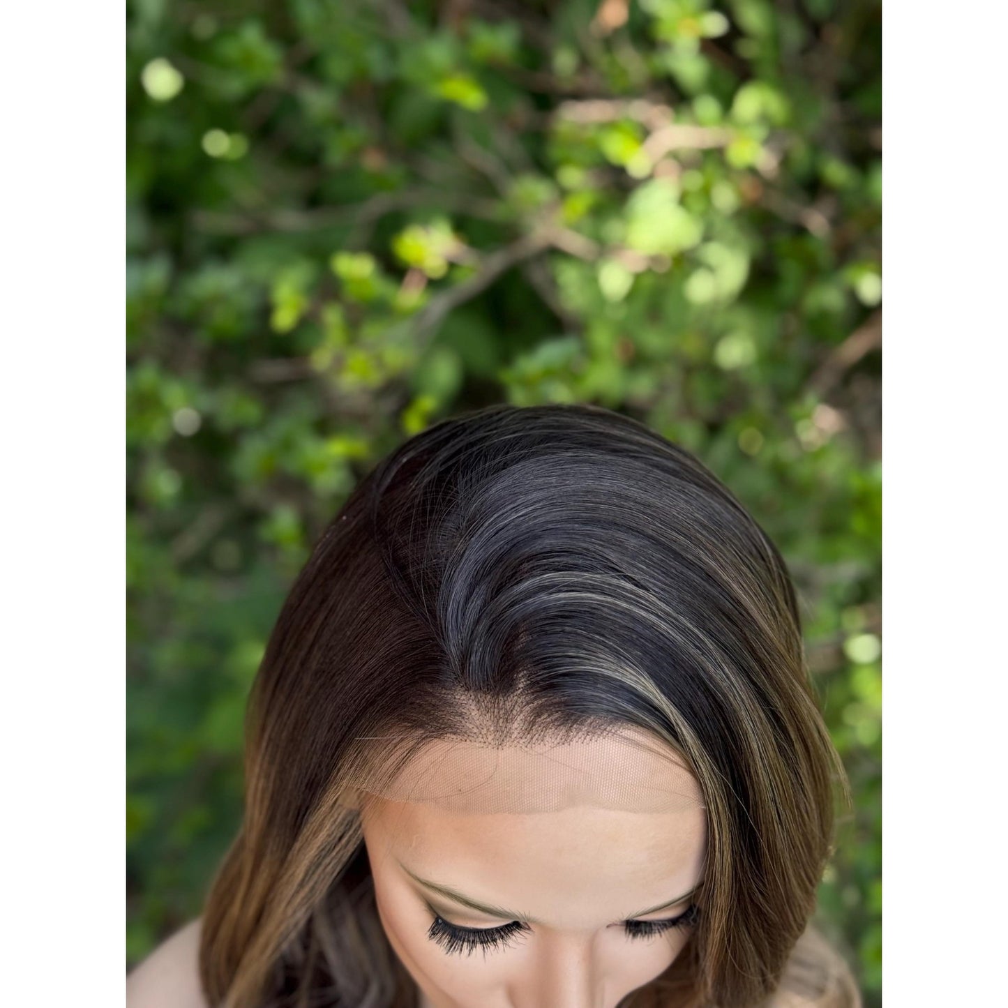 Brown Champagne Blonde Balayage Side Part Soft Curls Human Hair Blend Lace Wig