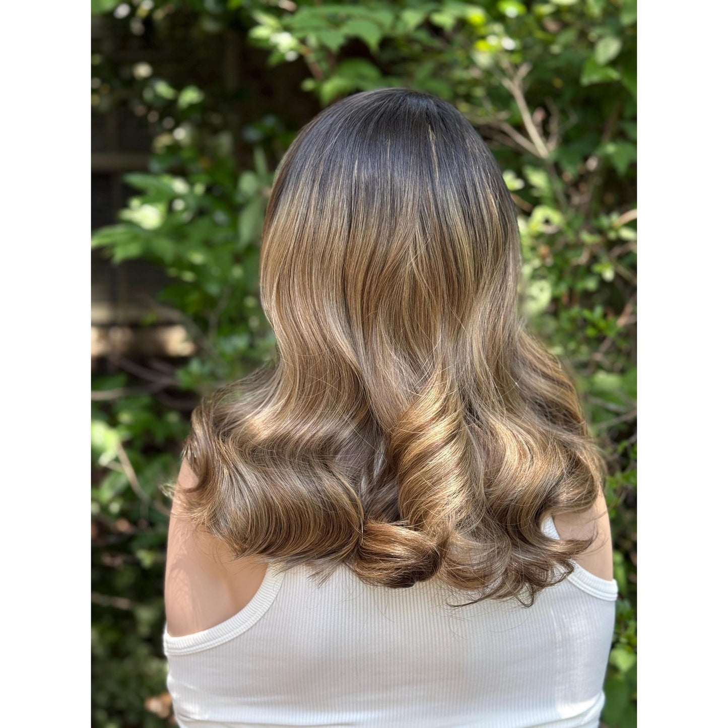Brown Champagne Blonde Balayage Side Part Soft Curls Human Hair Blend Lace Wig