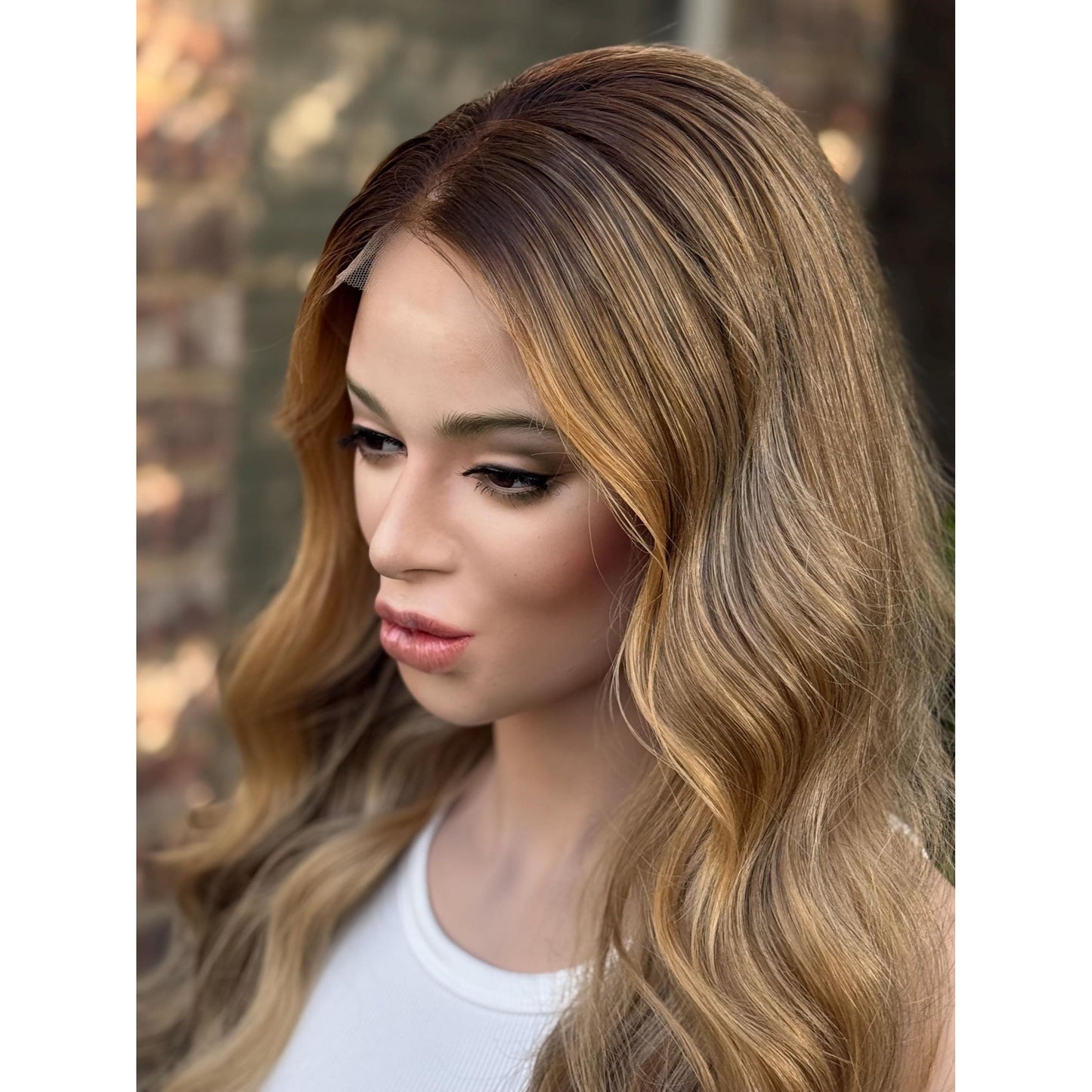 PASADENA Human Hair Hazelnut Blonde Balayage Wig | HD Invisible Transparent Lace Front | 18" | Natural Density, Custom Made To Order