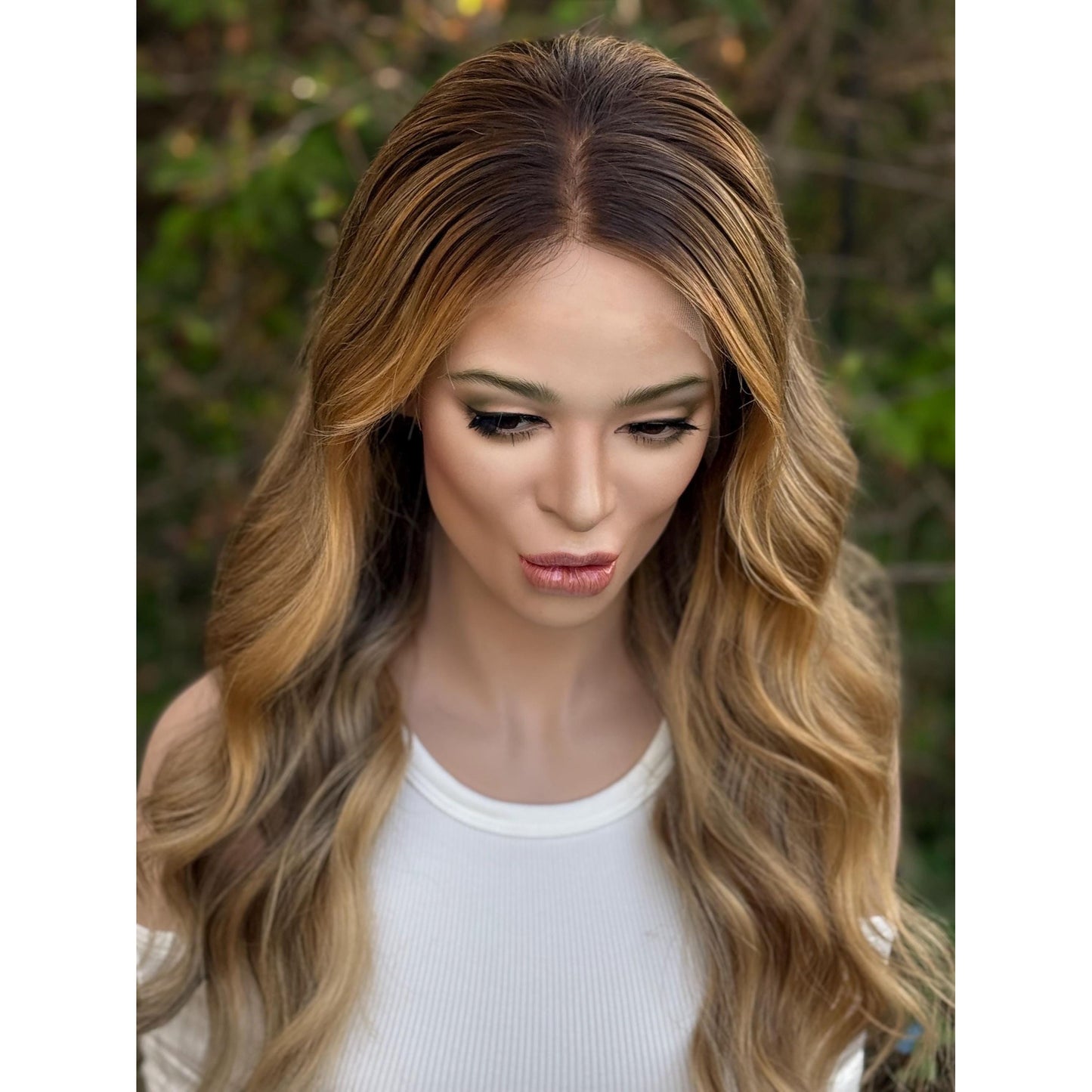 PASADENA Human Hair Hazelnut Blonde Balayage Wig | HD Invisible Transparent Lace Front | 18" | Natural Density, Custom Made To Order