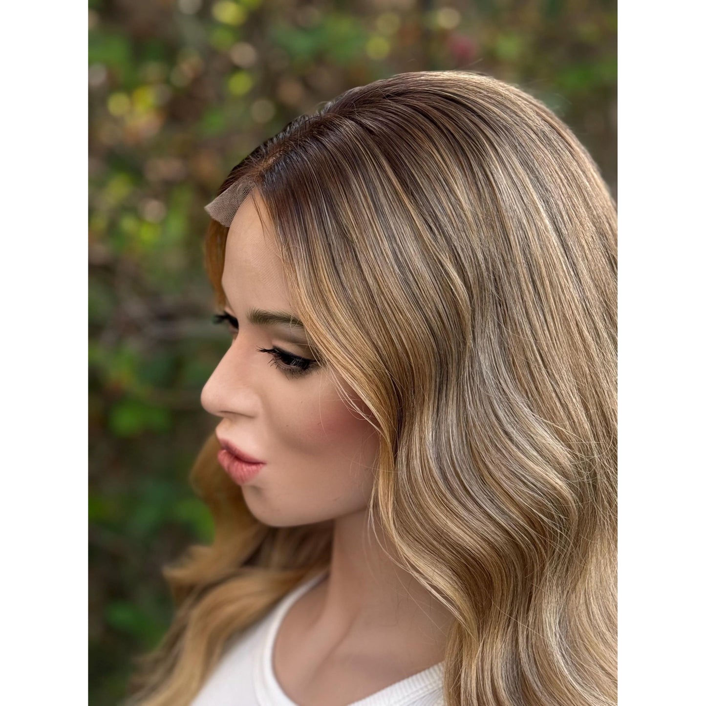 PASADENA Human Hair Hazelnut Blonde Balayage Wig | HD Invisible Transparent Lace Front | 18" | Natural Density, Custom Made To Order