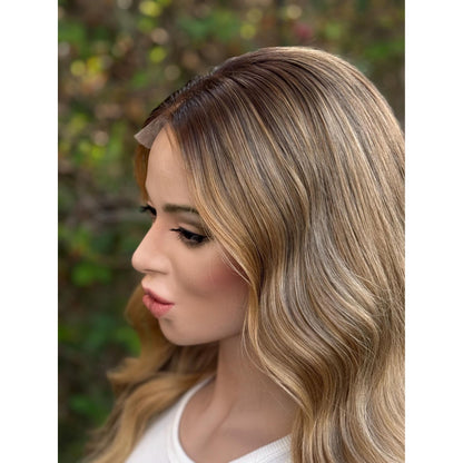 PASADENA Human Hair Hazelnut Blonde Balayage Wig | HD Invisible Transparent Lace Front | 18" | Natural Density, Custom Made To Order