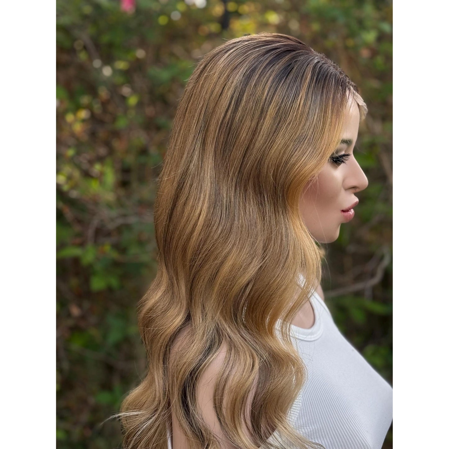 PASADENA Human Hair Hazelnut Blonde Balayage Wig | HD Invisible Transparent Lace Front | 18" | Natural Density, Custom Made To Order