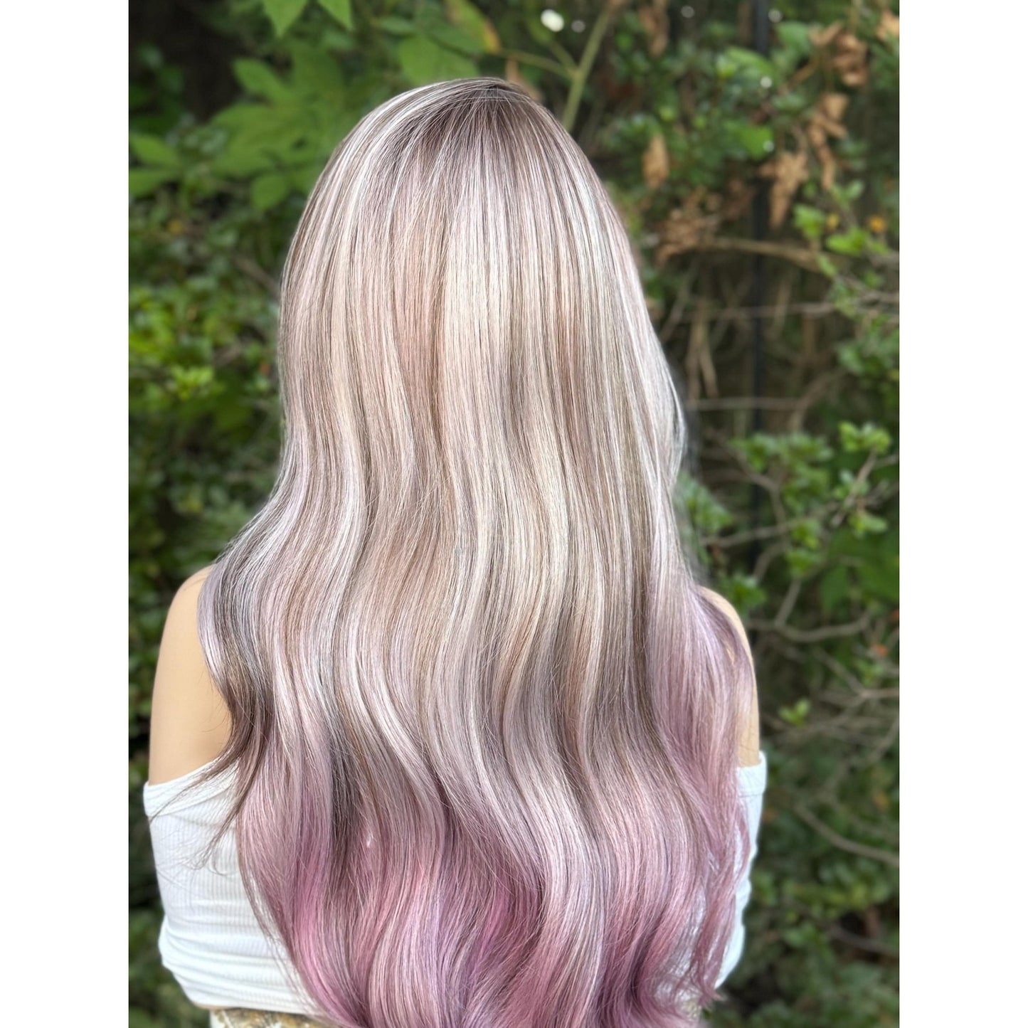 Ash Purple Lavender  Soft Waves Human Hair Blend Lace Front Wig Hand-Tied Lace
