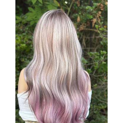 Ash Purple Lavender  Soft Waves Human Hair Blend Lace Front Wig Hand-Tied Lace