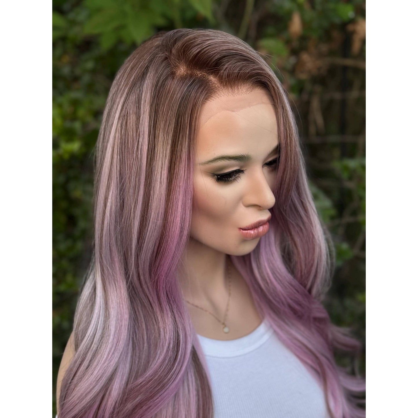 Ash Purple Lavender  Soft Waves Human Hair Blend Lace Front Wig Hand-Tied Lace