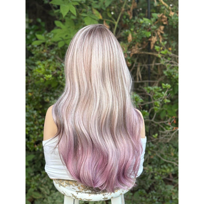 Ash Purple Lavender  Soft Waves Human Hair Blend Lace Front Wig Hand-Tied Lace