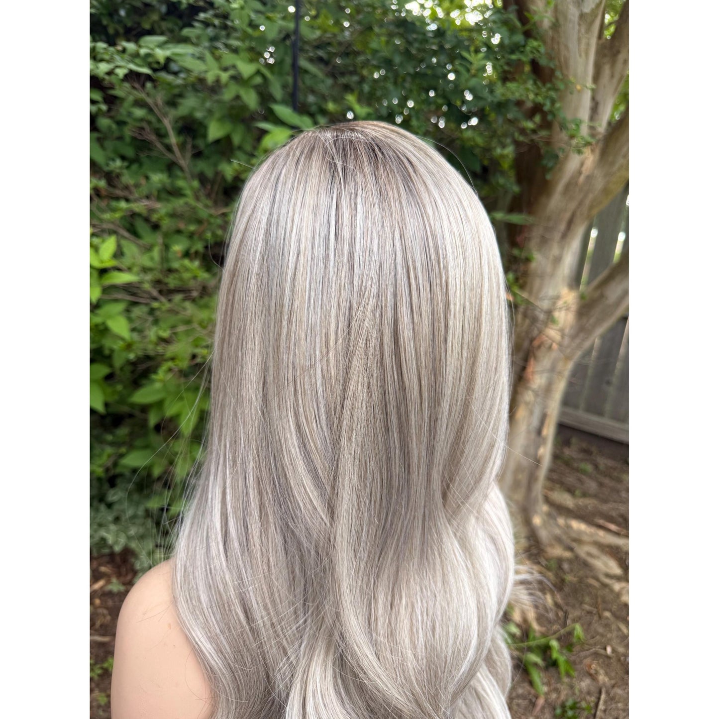 MINERVA Ashy Silver Blonde Smoke & Mirrors Balayage Wig, Lace Front, 13x4 Hand-Tied, Human Hair Blend
