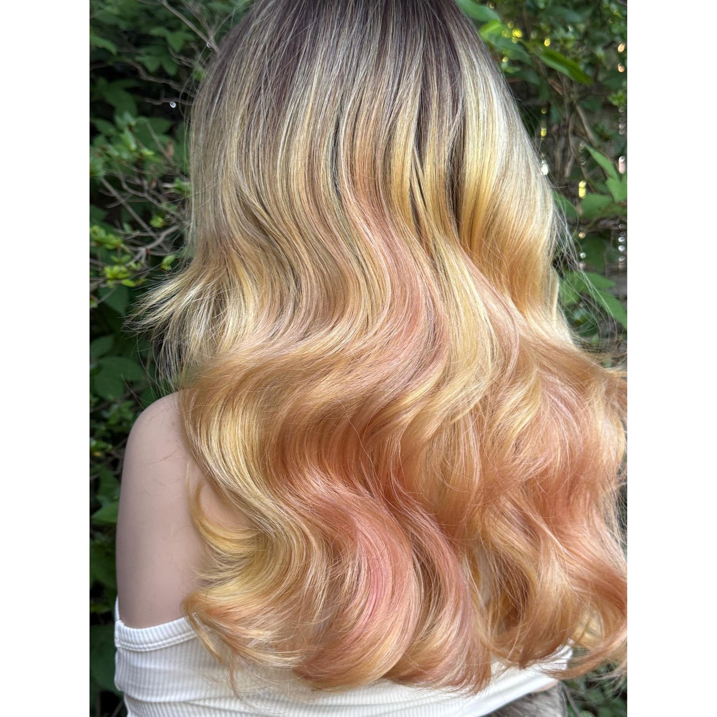 MARIGOLD Golden Blonde Pink Balayage Wavy Human Hair Wig, 16 Inch Lace Front (13x6 Free Part)