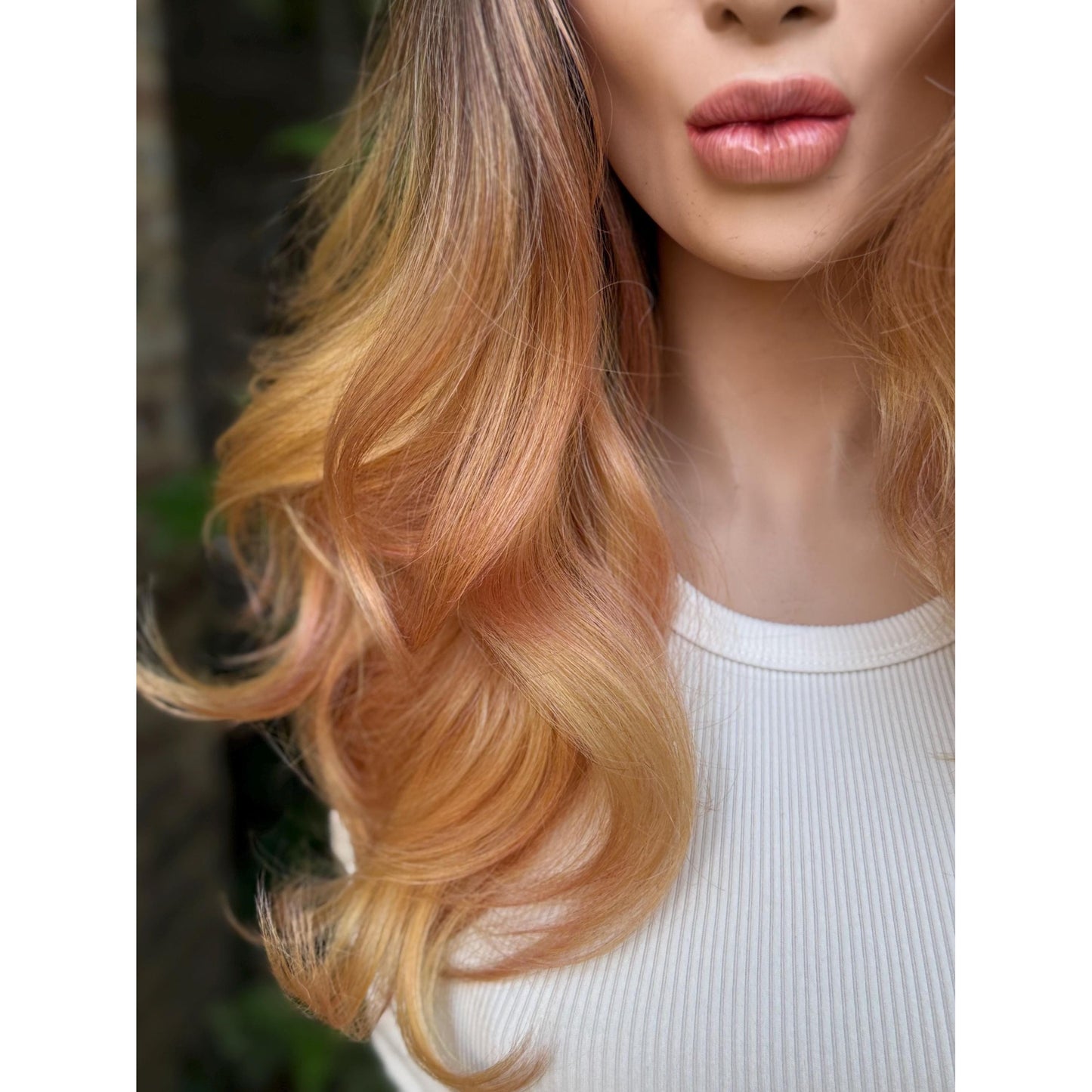 MARIGOLD Golden Blonde Pink Balayage Wavy Human Hair Wig, 16 Inch Lace Front (13x6 Free Part)