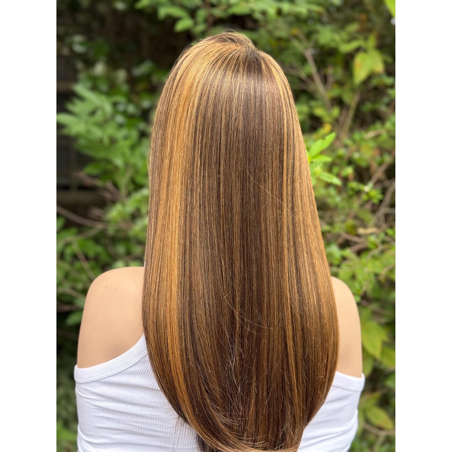 AUDRA Dark Brown Caramel Balayage Honey Golden Brunette Highlights Wig, Lace Front, 13x5 Hand-Tied, Human Hair Blend