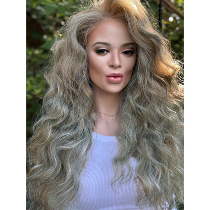 Blonde Candy Apple Green Big Spiral Curls Human Hair Blend Lace Front Wig