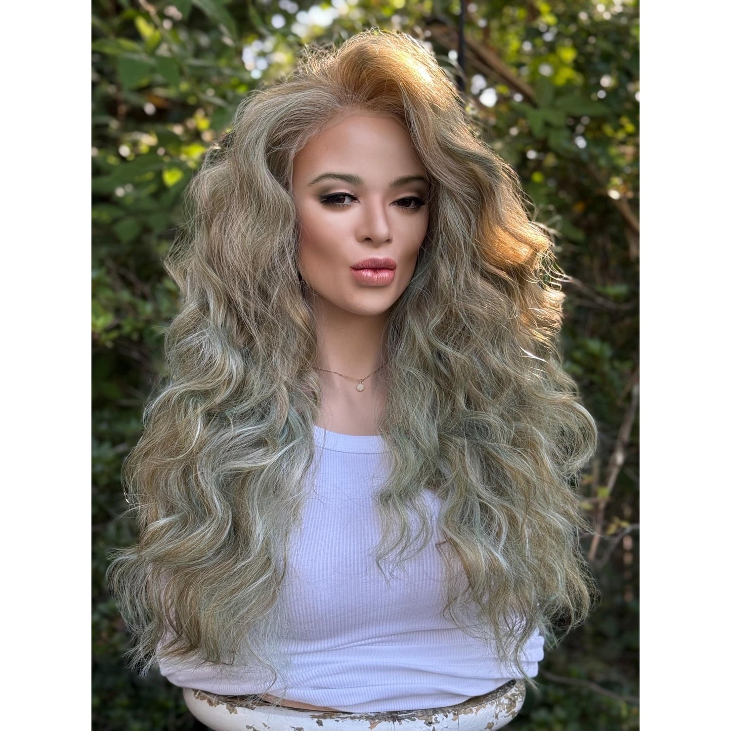 Blonde Candy Apple Green Big Spiral Curls Human Hair Blend Lace Front Wig
