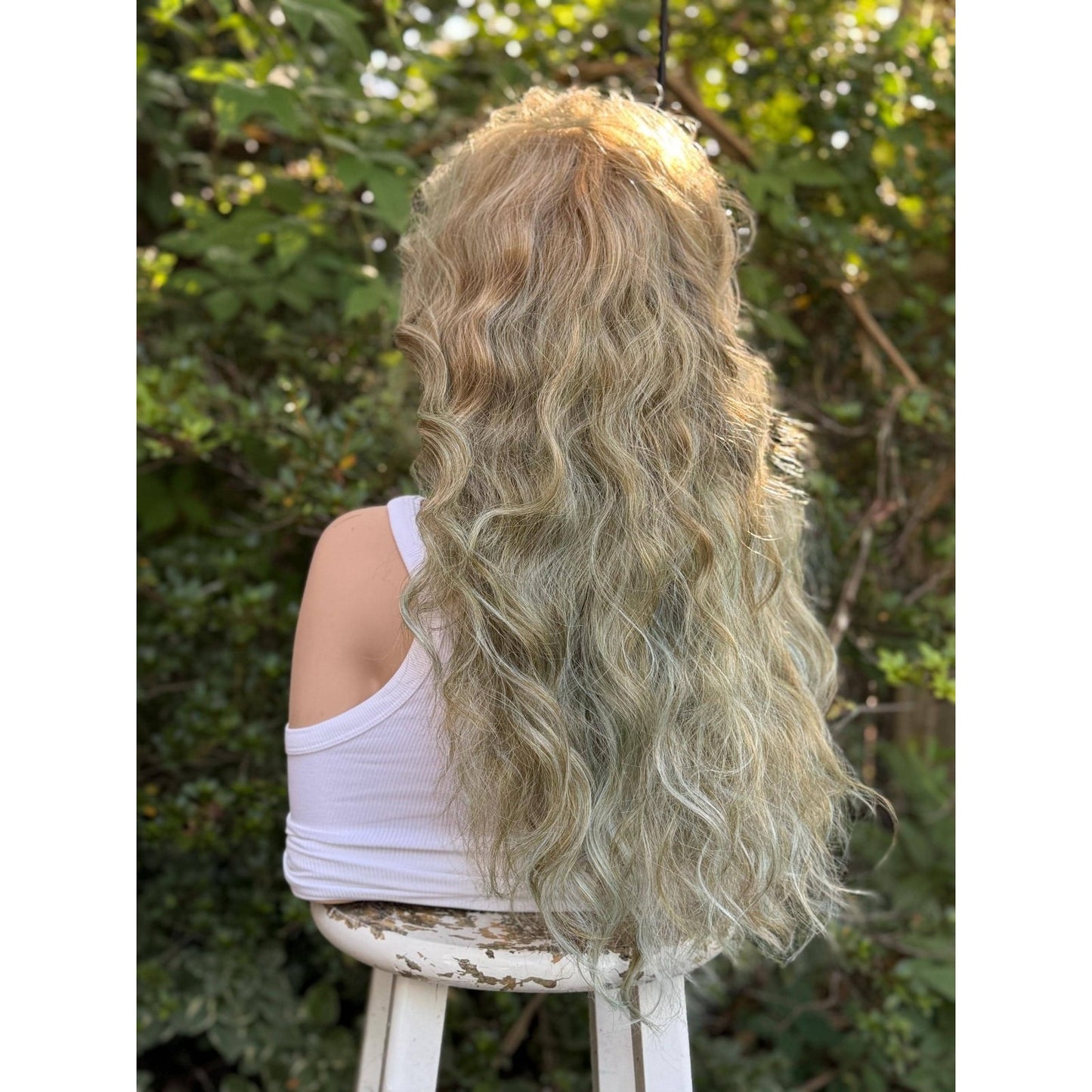 Blonde Candy Apple Green Big Spiral Curls Human Hair Blend Lace Front Wig