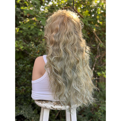 Blonde Candy Apple Green Big Spiral Curls Human Hair Blend Lace Front Wig
