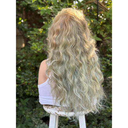 Blonde Candy Apple Green Big Spiral Curls Human Hair Blend Lace Front Wig