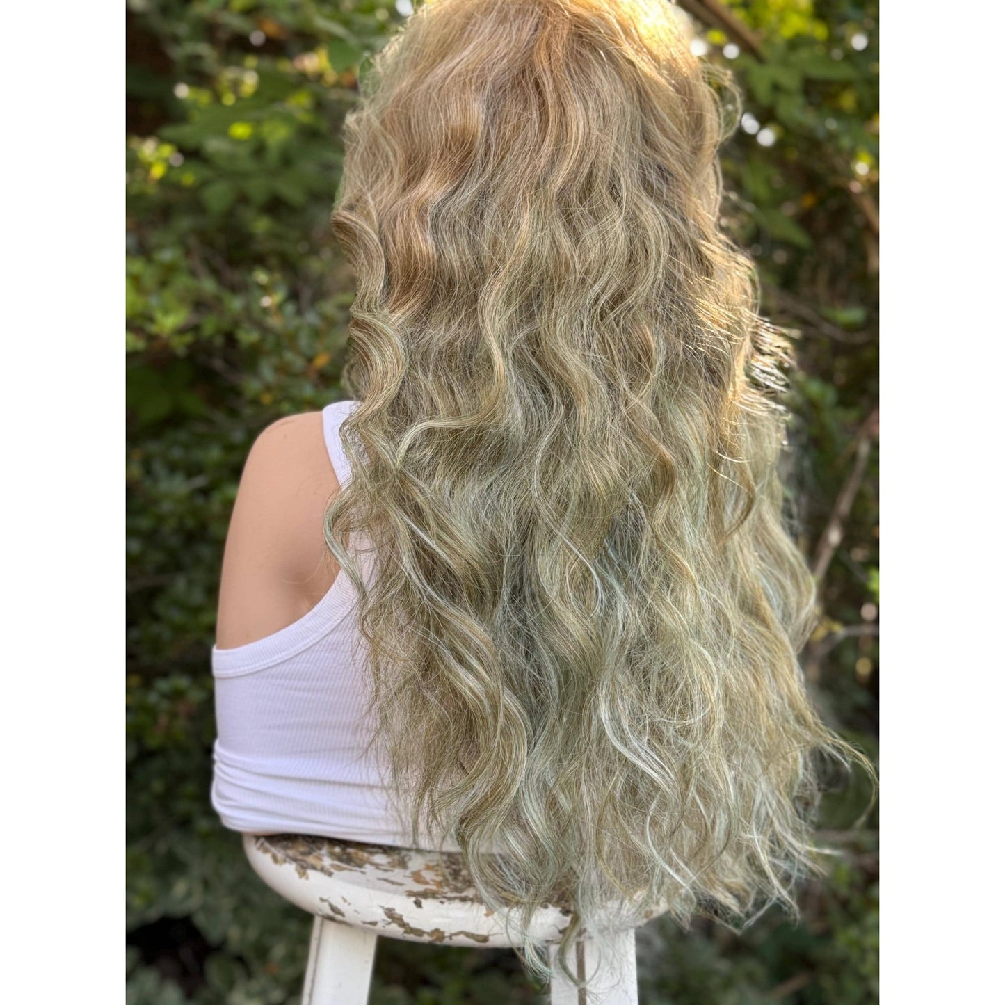 Blonde Candy Apple Green Big Spiral Curls Human Hair Blend Lace Front Wig