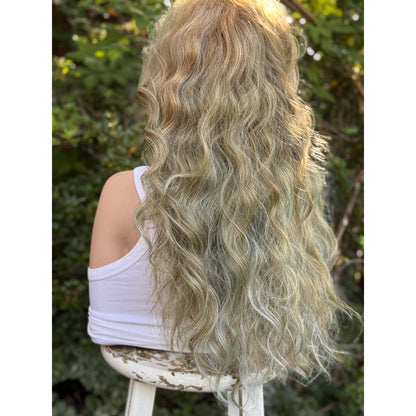 Blonde Candy Apple Green Big Spiral Curls Human Hair Blend Lace Front Wig