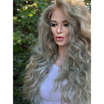 Blonde Candy Apple Green Big Spiral Curls Human Hair Blend Lace Front Wig