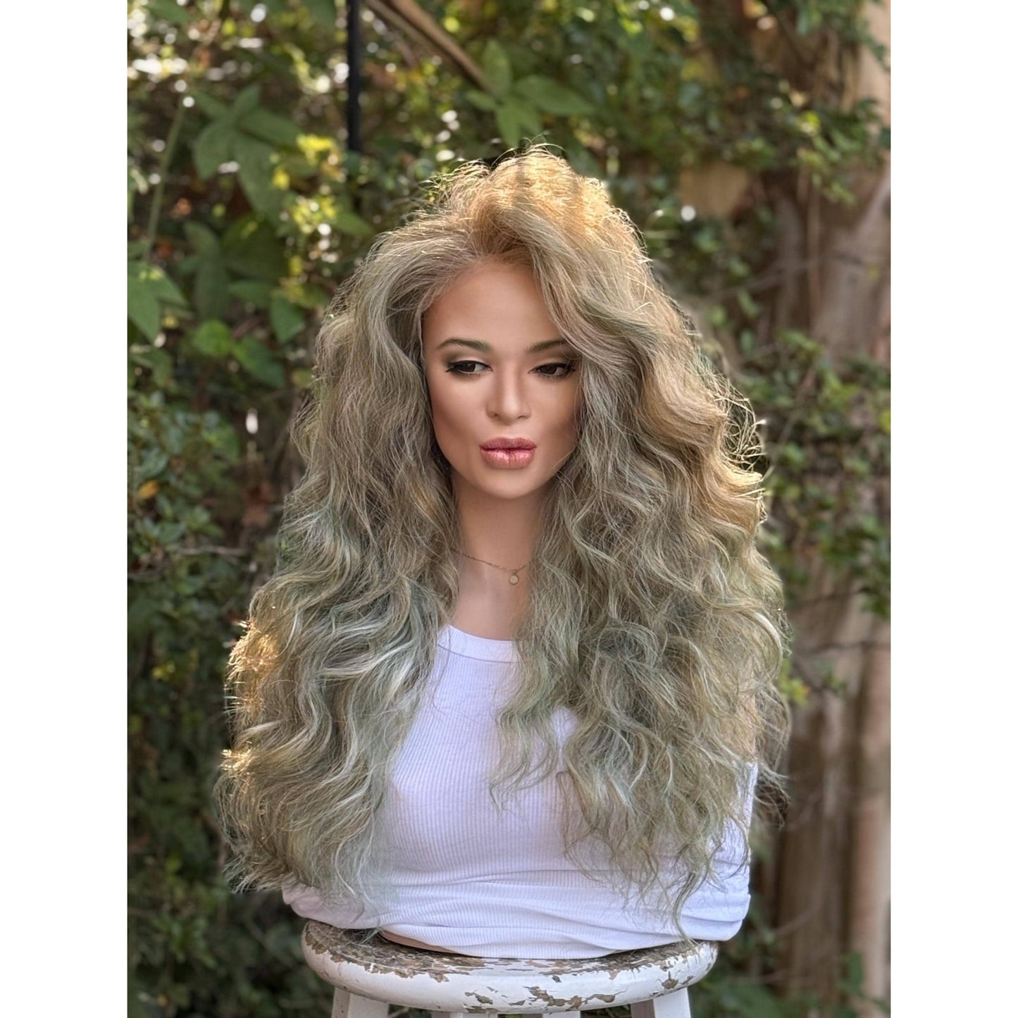 Blonde Candy Apple Green Big Spiral Curls Human Hair Blend Lace Front Wig