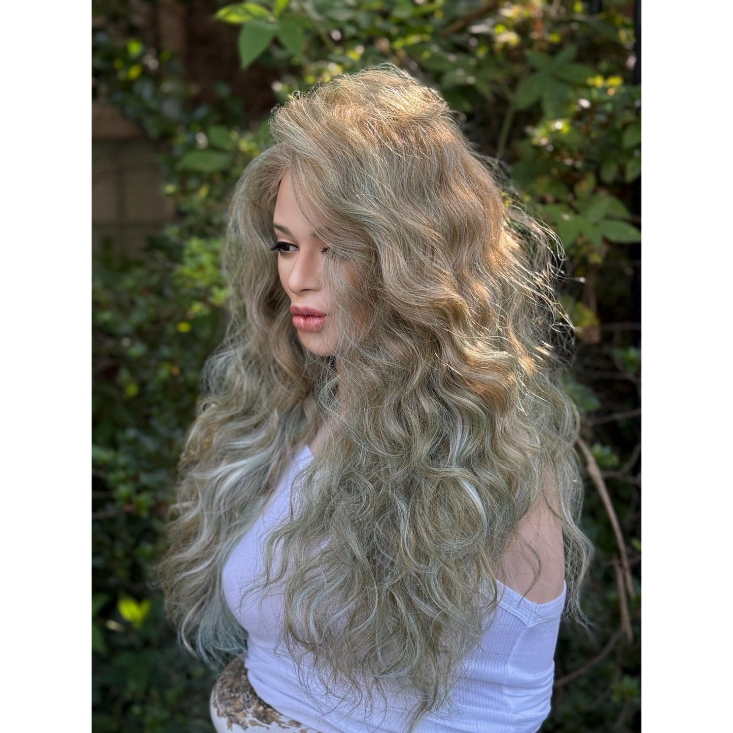 Blonde Candy Apple Green Big Spiral Curls Human Hair Blend Lace Front Wig