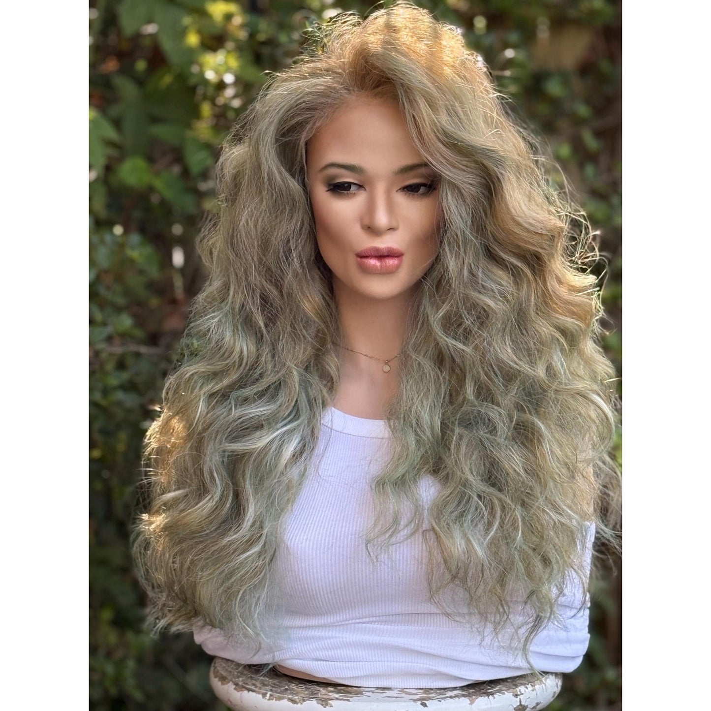 Blonde Candy Apple Green Big Spiral Curls Human Hair Blend Lace Front Wig