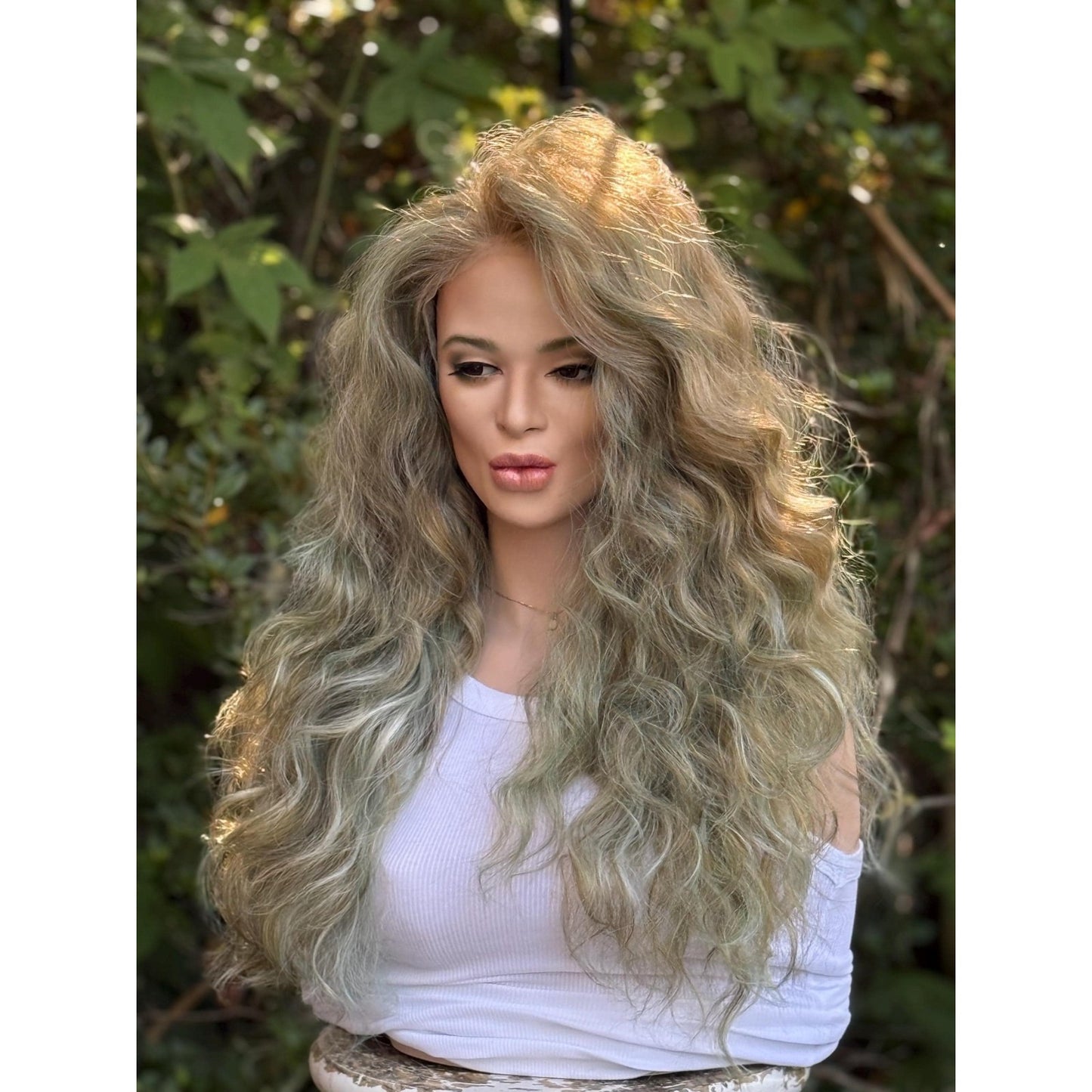Blonde Candy Apple Green Big Spiral Curls Human Hair Blend Lace Front Wig