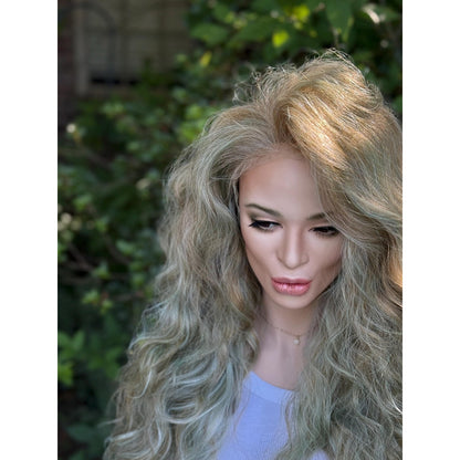 Blonde Candy Apple Green Big Spiral Curls Human Hair Blend Lace Front Wig