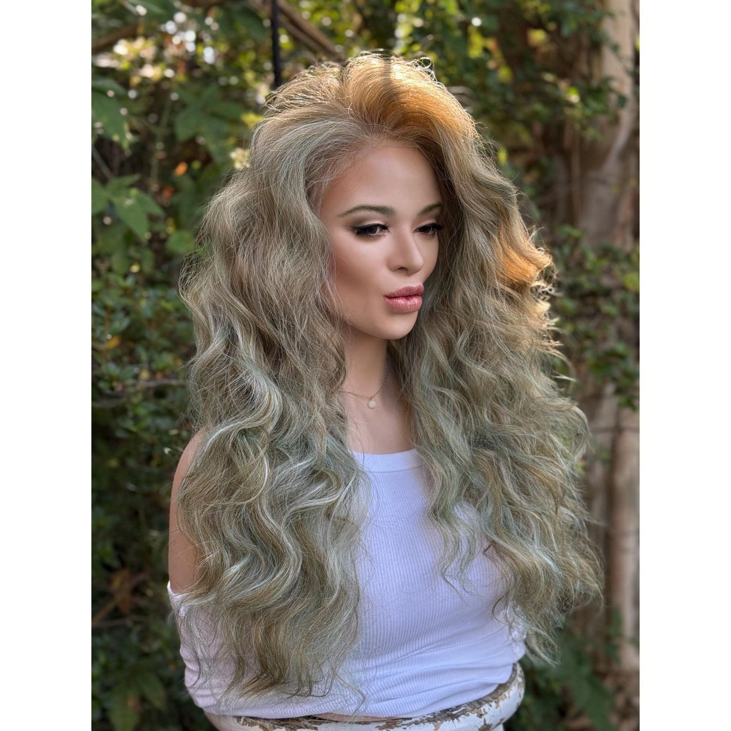 Blonde Candy Apple Green Big Spiral Curls Human Hair Blend Lace Front Wig
