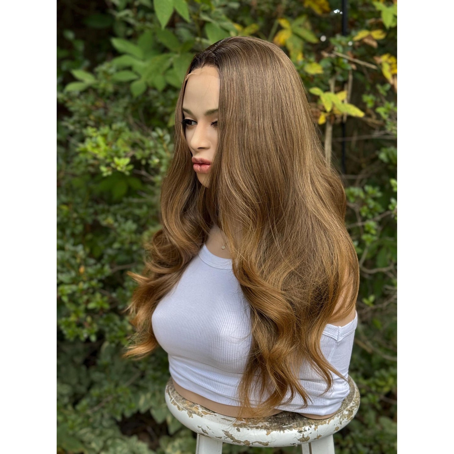 LUCINDA Caramel Brown Honey Balayage Wig, Lace Front, 13x4 Hand-Tied, Human Hair Blend
